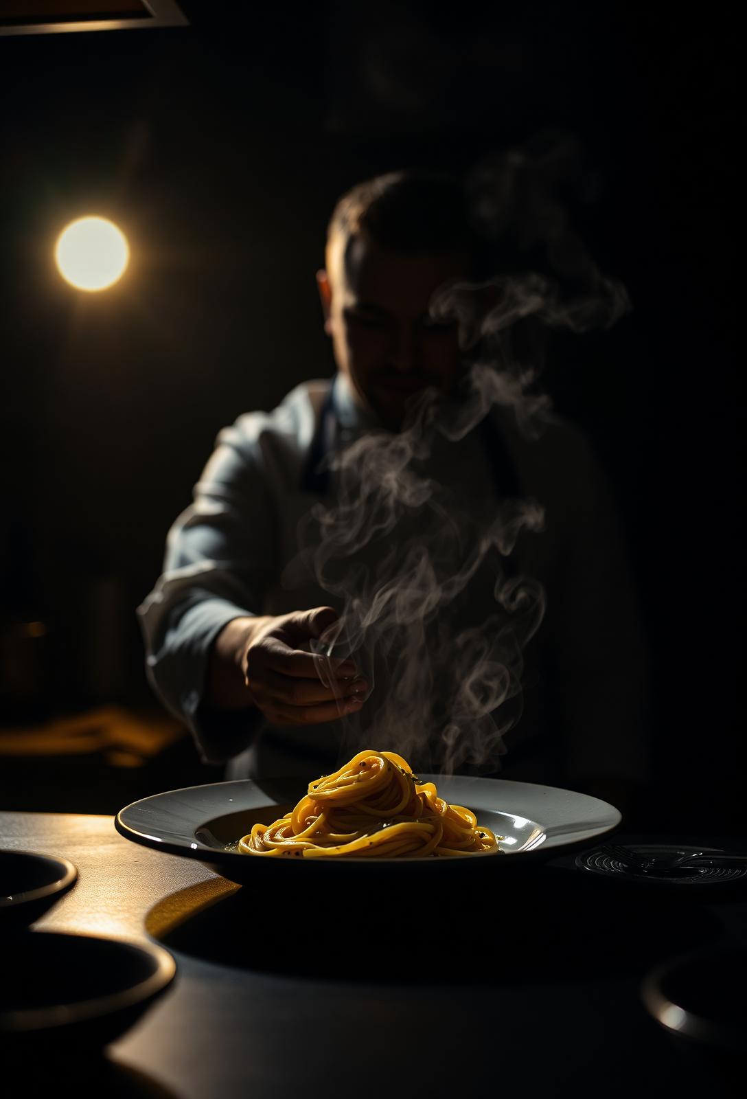 Chef bereitet frische Pasta zu